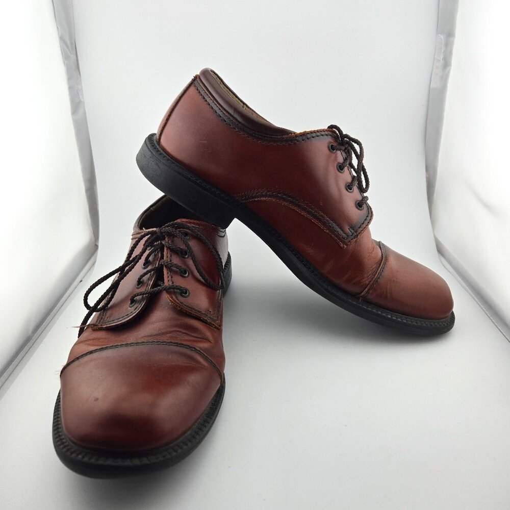 Dockers Gordon Men’s Cognac Brown Leather Cap Toe Dress Shoes Size 9.5M